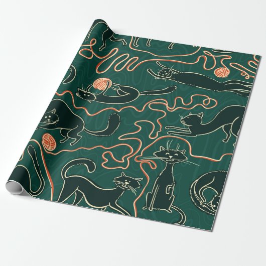 Katzen Vintag doodles nahtloses Muster Geschenkpapier (Ungerollt)