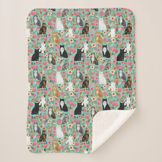 Katzen Vintage Blütenminze Sherpadecke (Vorderseite)