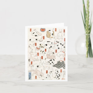 Katzen Vintage Japanische Holzblock-Merkkarte Dankeskarte