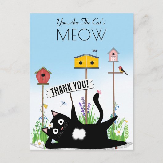 Katzen Vögel Garten Danke Postkarte (Vorderseite)