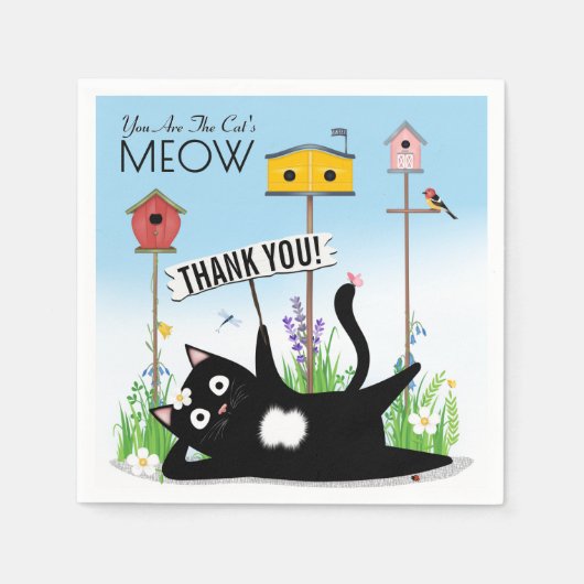Katzen Vögel Garten Danke Serviette (Vorderseite)