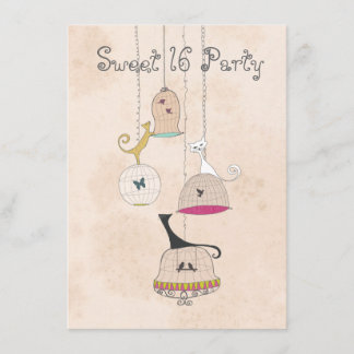 Katzen Vogelkäfige Süße 16 Party Einladungen