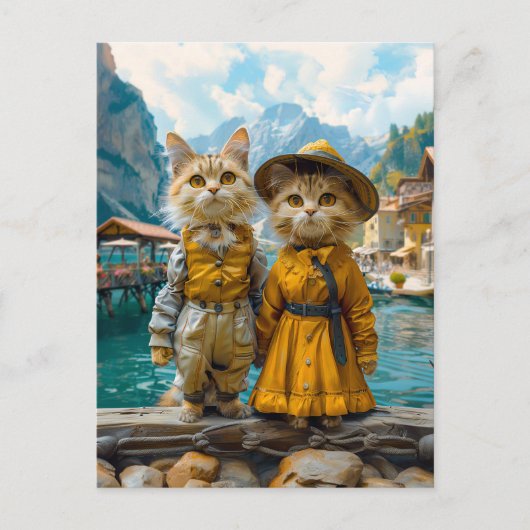Katzen von einem Schweizer Seebad Feiertagspostkarte (Vorderseite)