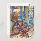 Katzen vor Bäckerei Postkarte (Vorne/Hinten)