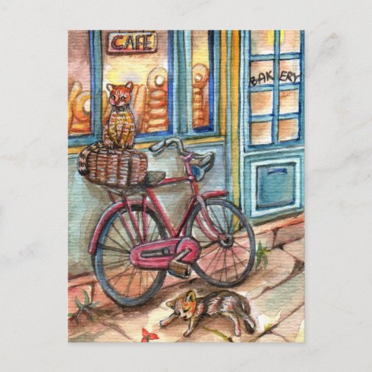 Katzen vor Bäckerei Postkarte (Vorderseite)