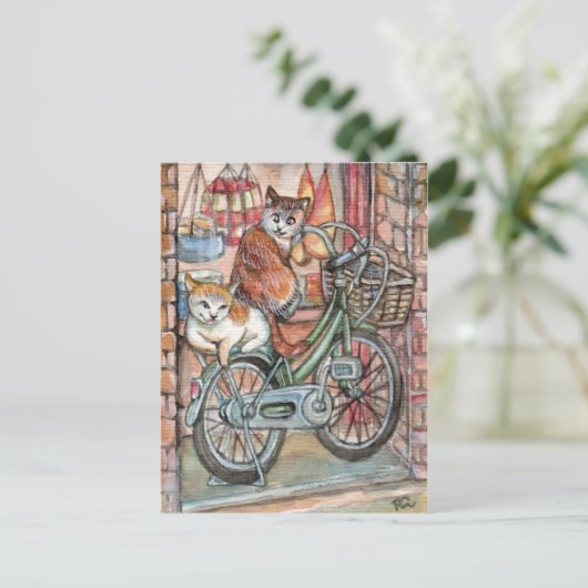 Katzen vor dem Fleischladen Postkarte (Stehend Vorderseite)