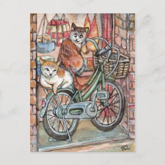 Katzen vor dem Fleischladen Postkarte (Vorderseite)