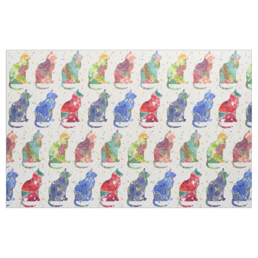 Katzen Wasserfarbene Blume Spots Stoff (Fat Quarter (45,7 x 55,9 cm))