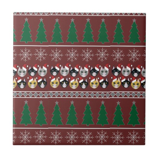Katzen Weihnachten  Fliese (Vorderseite)