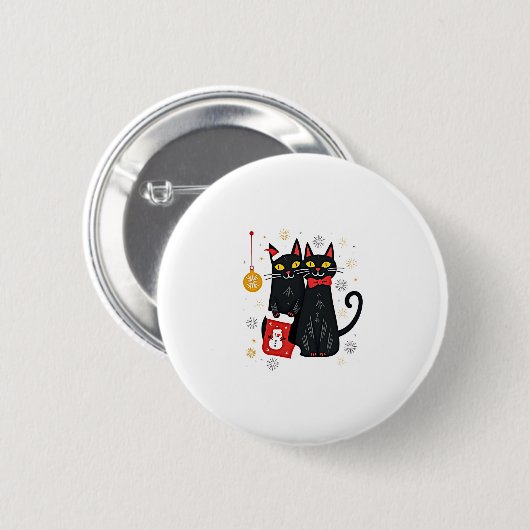 Katzen Weihnachten Retro 50er 60er Xmas (2) Button (Vorne & Hinten)