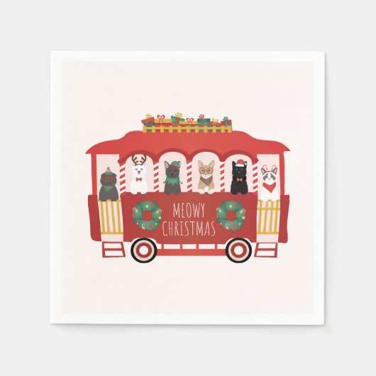 Katzen Weihnachten Trolly Meowy Weihnachten Serviette (Vorderseite)