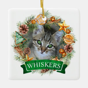 Katzen-Weihnachts-Kranz-Ornament Keramikornament