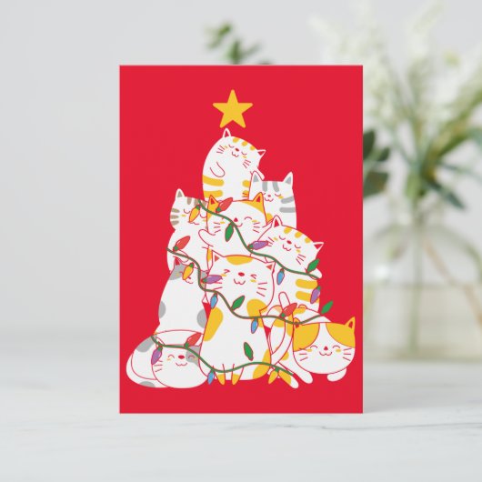 Katzen Weihnachtsbaum Funny Cats Weihnachten Dankeskarte (Stehend Vorderseite)