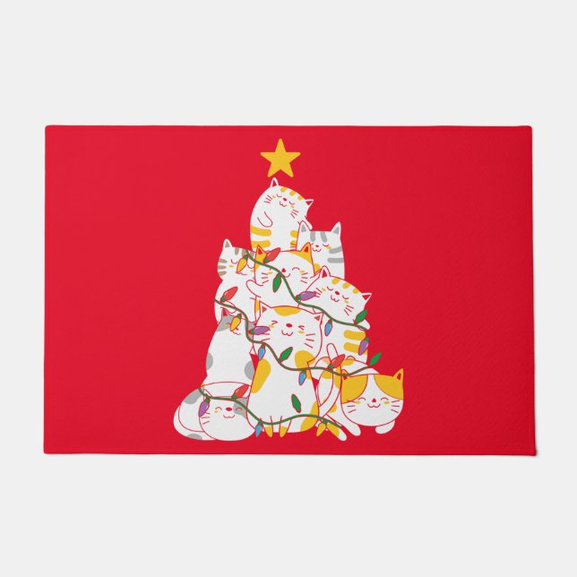 Katzen Weihnachtsbaum Funny Cats Weihnachten Fußmatte (Vorderseite)