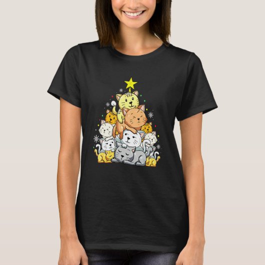 Katzen-Weihnachtsbaum Meowy Catmas Xmas T-Shirt (Vorderseite)