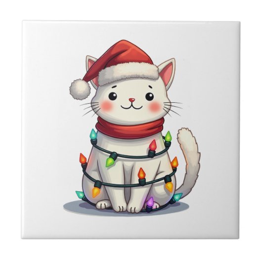 Katzen-Weihnachtsbaum-Weihnachten Fliese (Vorderseite)