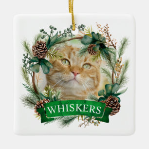 Katzen-Weihnachtskranz-Ornament Keramikornament