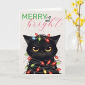Katzen-Weihnachtslichter Karte (Gelbe Blume)