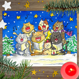 Katzen-Weihnachtslied-Sänger Postkarte Lustig und