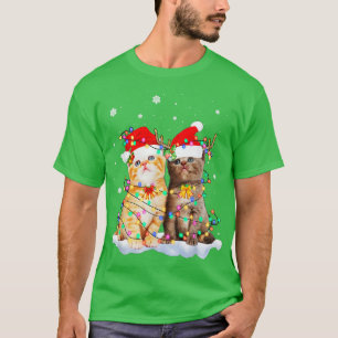 Katzen Weihnachtsmannmütze Weihnachtsbaum Lichter T-Shirt