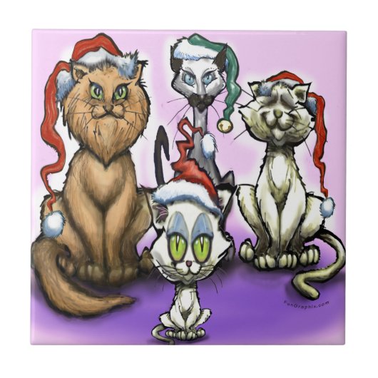Katzen Weihnachtsmäntel Fliese (Vorderseite)