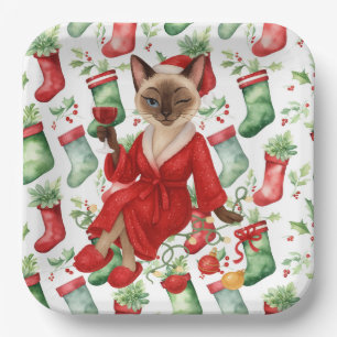 Katzen-Weihnachtsthema für Siam-Katzenliebhaber Pappteller