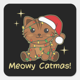 Katzen Weihnachtstiere Niedlich Katzen Meowy Catma Quadratischer Aufkleber
