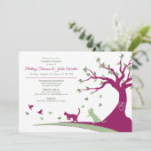 Katzen, welche die Dusche des Vogel-Paares jagen Einladung (Stehend Vorderseite)