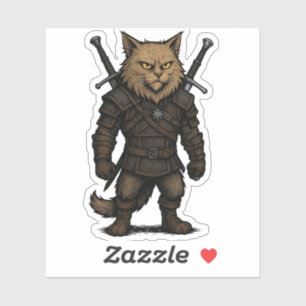 Katzen-Witcher – mittelalterlicher Fantasy-Krieger Aufkleber