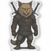 Katzen-Witcher – mittelalterlicher Fantasy-Krieger Aufkleber (Vorderseite)