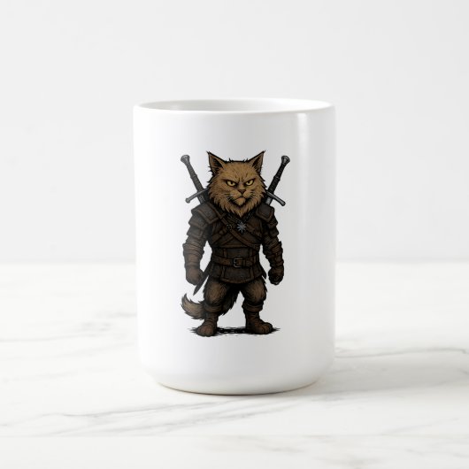 Katzen-Witcher – mittelalterlicher Fantasy-Krieger Kaffeetasse (Mittel)