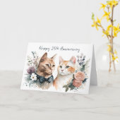 Katzen zum 25. Hochzeitstag Karte (Gelbe Blume)