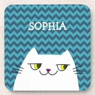 Katzenachterbahn Monogramm Blau Chevron Cute Getränkeuntersetzer
