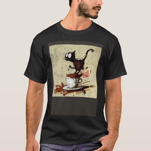 Katzenangriff Kaffee T-Shirt (Vorderseite)