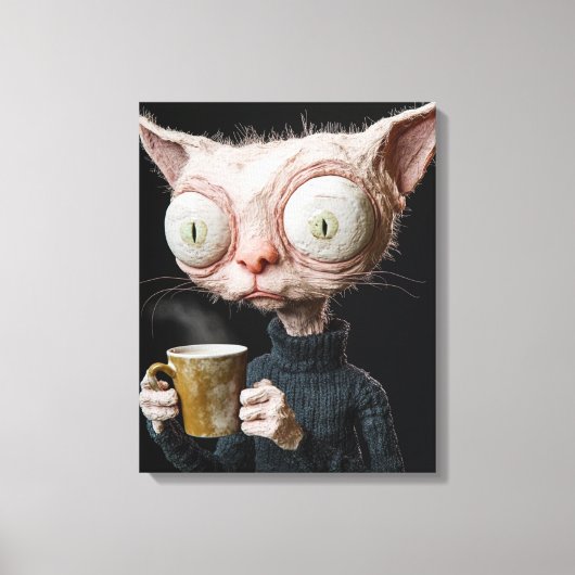 Katzenansicht mit Tasse Leinwanddruck (Vorderseite)