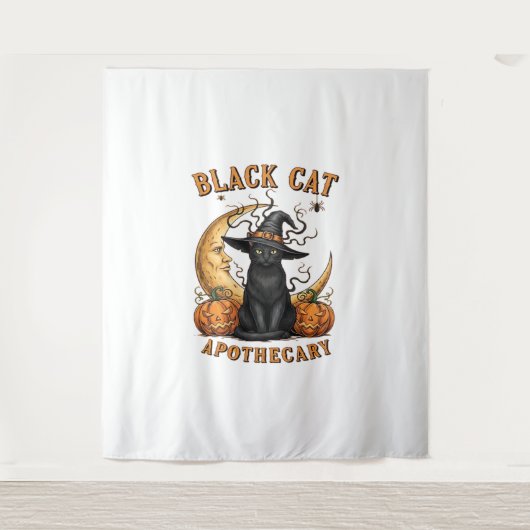 Katzenapothecary - Halloween Witchy Moon & Pum Wandteppich (Vorderseite)