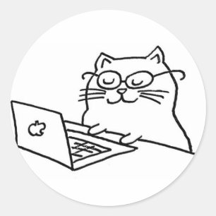 Katzenarbeit am Notebook Runder Aufkleber
