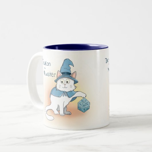 Katzenassistent mit Würfeln Zweifarbige Tasse (Vorderseite Links)