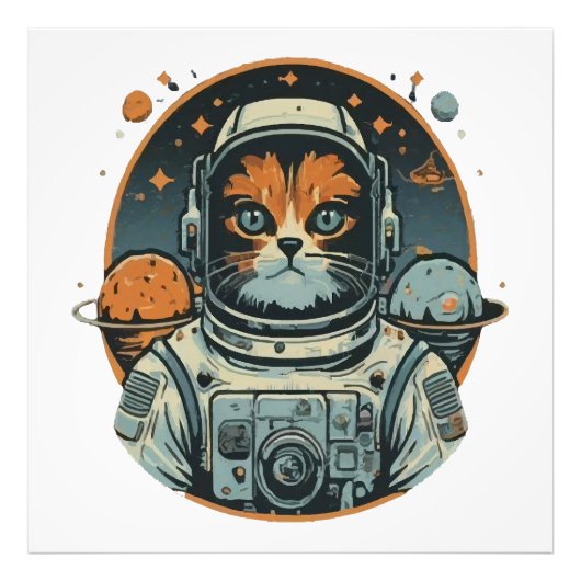 Katzenastronaut auf Asteroiden Fotodruck (Vorne)