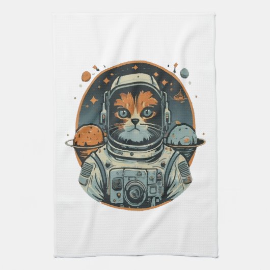 Katzenastronaut auf Asteroiden Geschirrtuch (Vertikal)