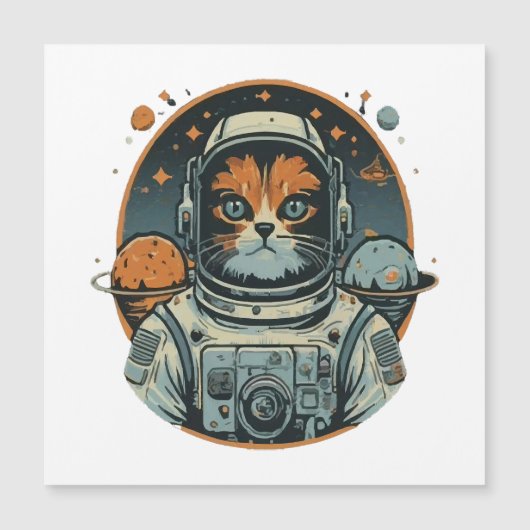 Katzenastronaut auf Asteroiden Magnetkarte (Vorderseite)