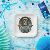 Katzenastronaut auf Asteroiden Pappteller (Party)