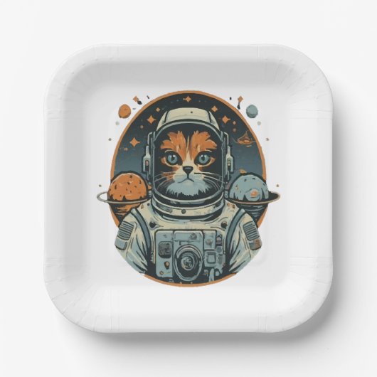 Katzenastronaut auf Asteroiden Pappteller (Vorderseite)