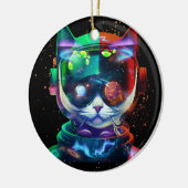 Katzenastronaut im Anzug und Helm im Kosmos Keramik Ornament (Links)