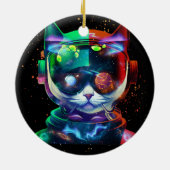 Katzenastronaut im Anzug und Helm im Kosmos Keramik Ornament (Hinten)