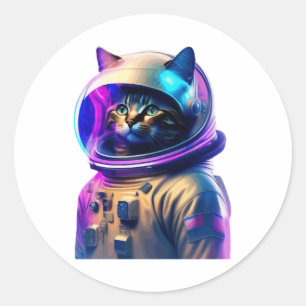 Katzenastronaut im Weltraum Anzug und Helm Runder Aufkleber
