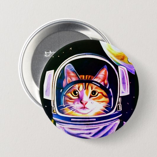 Katzenastronaut im Weltraum Button (Vorne & Hinten)