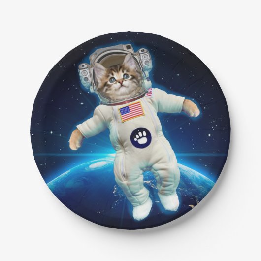 Katzenastronaut im Weltraum Pappteller (Vorderseite)