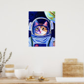 Katzenastronaut im Weltraum Poster (Küche)
