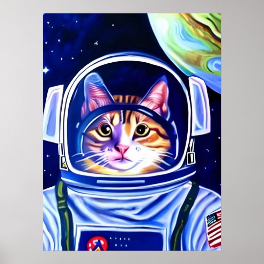 Katzenastronaut im Weltraum Poster (Vorne)